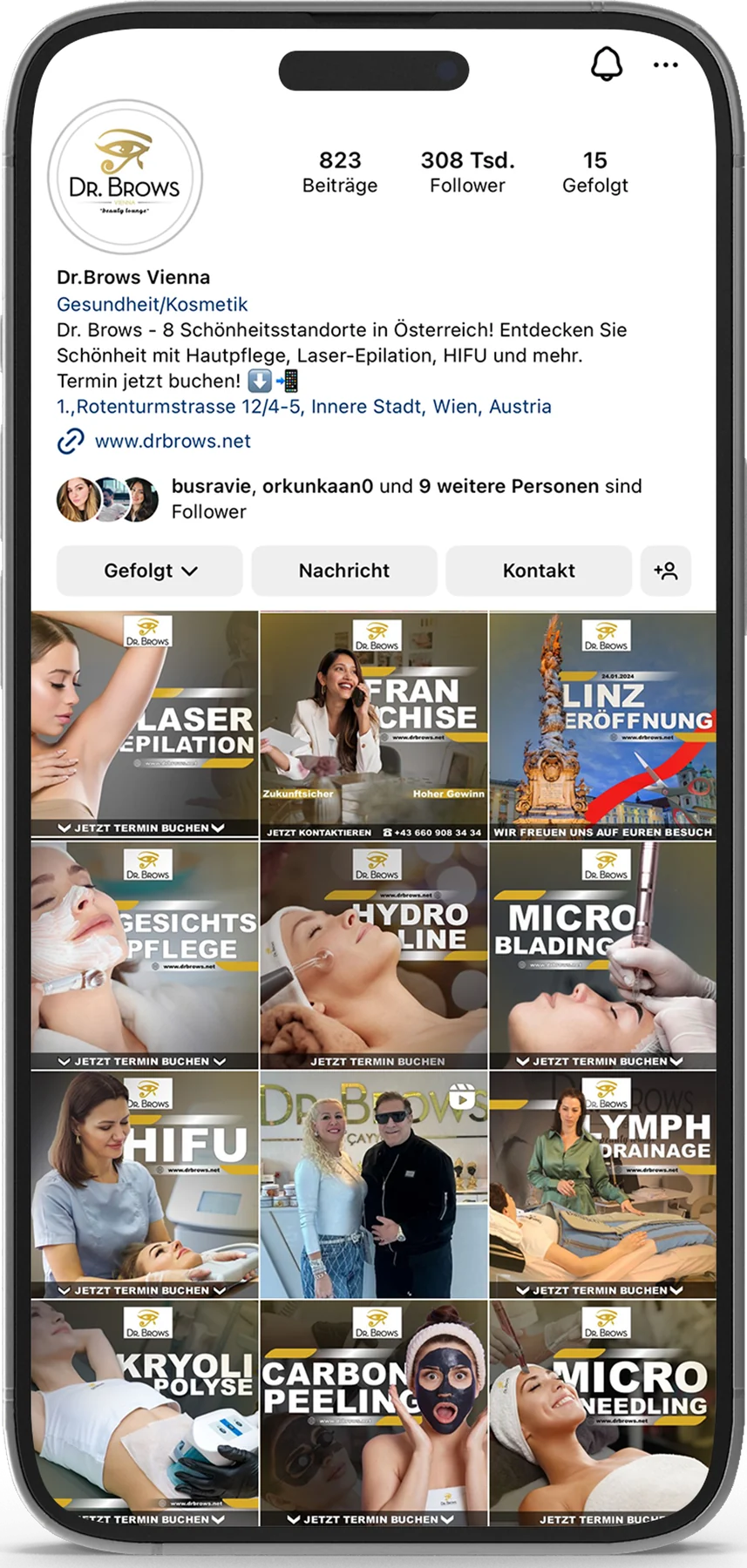 Instagram profile of Dr. Brows