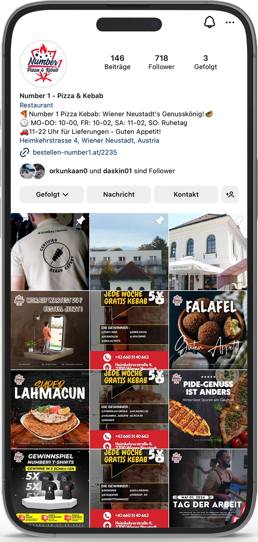 Instagram profile of Number 1 Pizza & Kebab