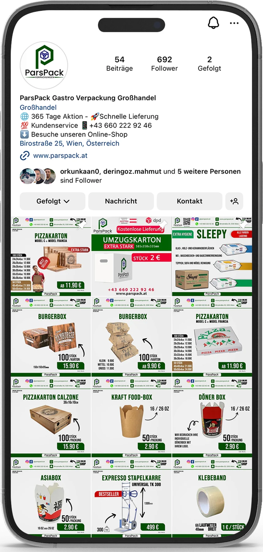 Instagram profile of ParsPack